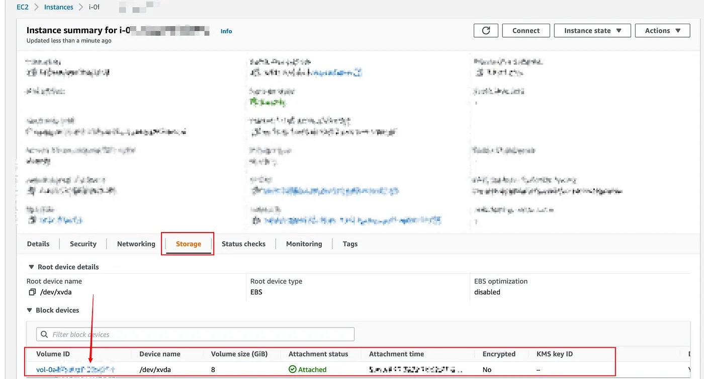 AWS Console Volume位置