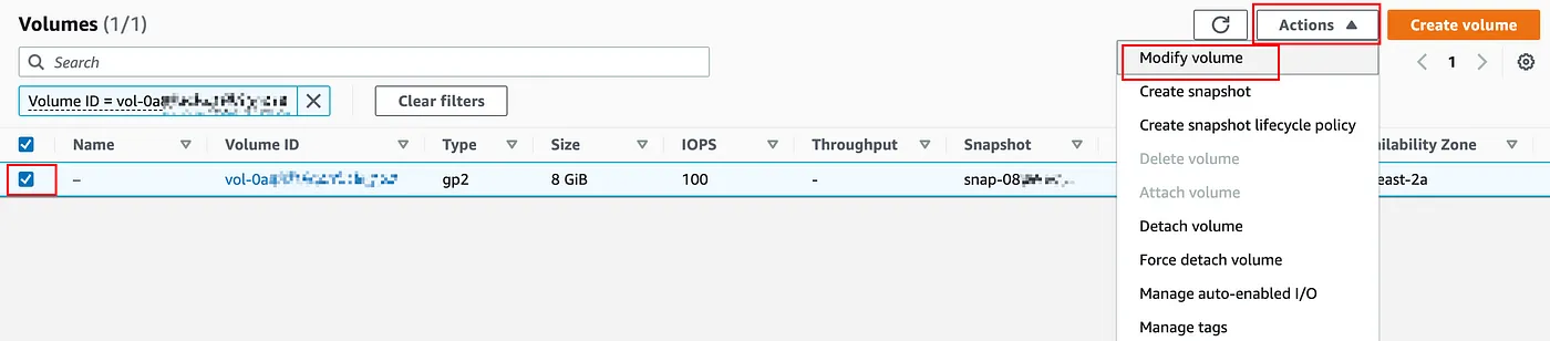 AWS Console Volume修改