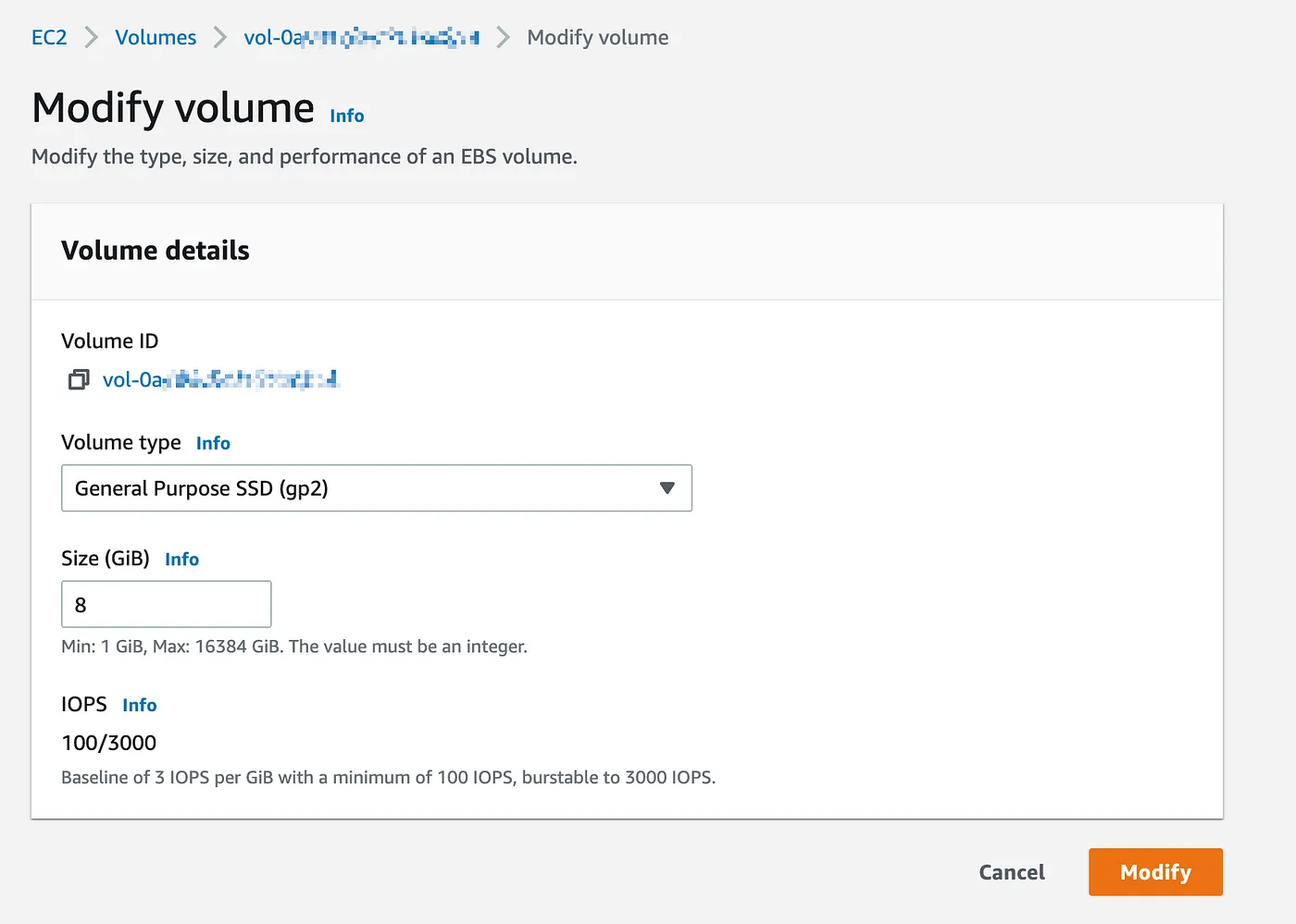 AWS Console Volume調整大小