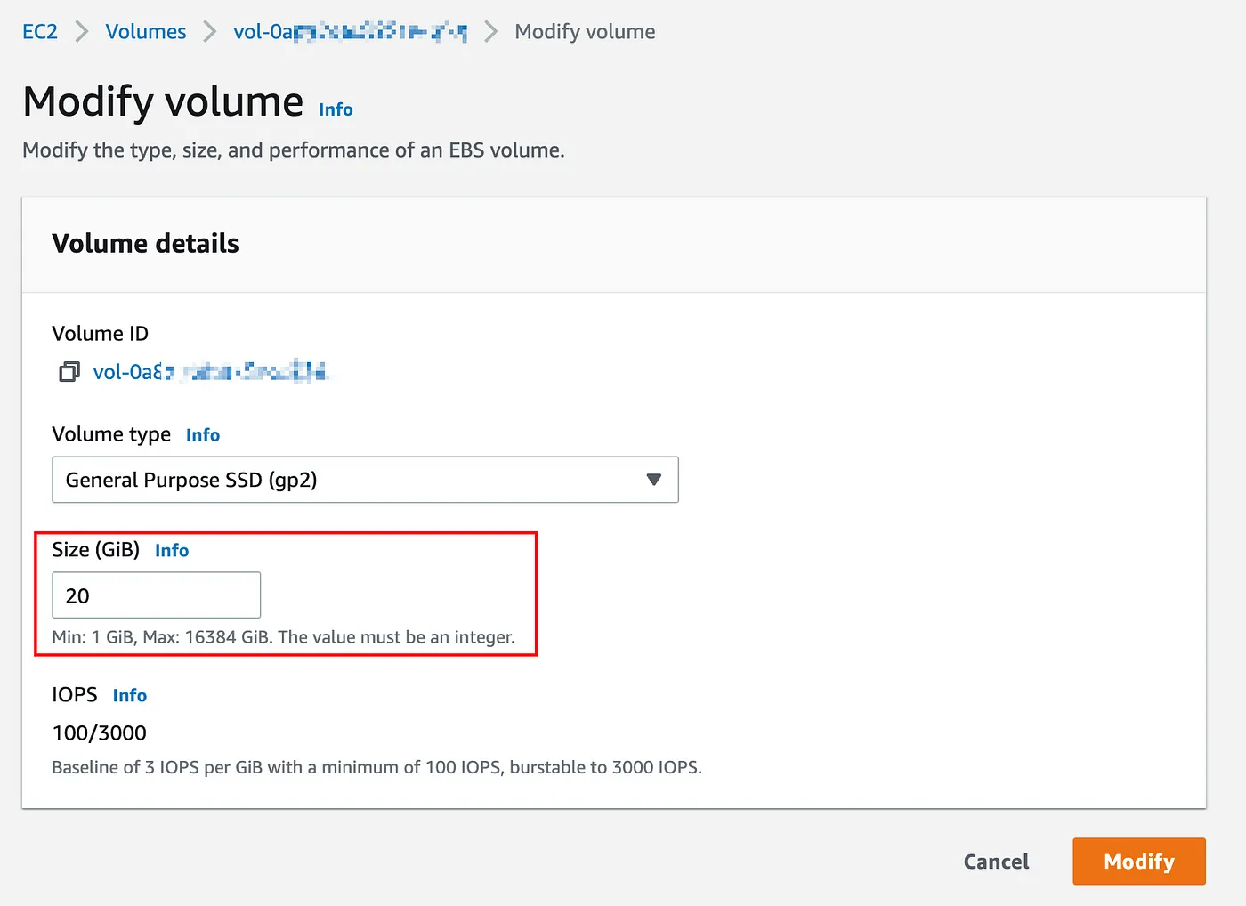 AWS Console Volume調整大小