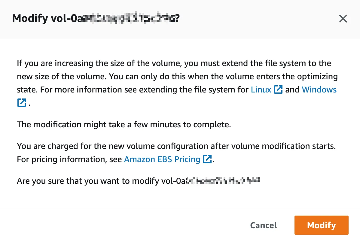 AWS Console Volume調整大小